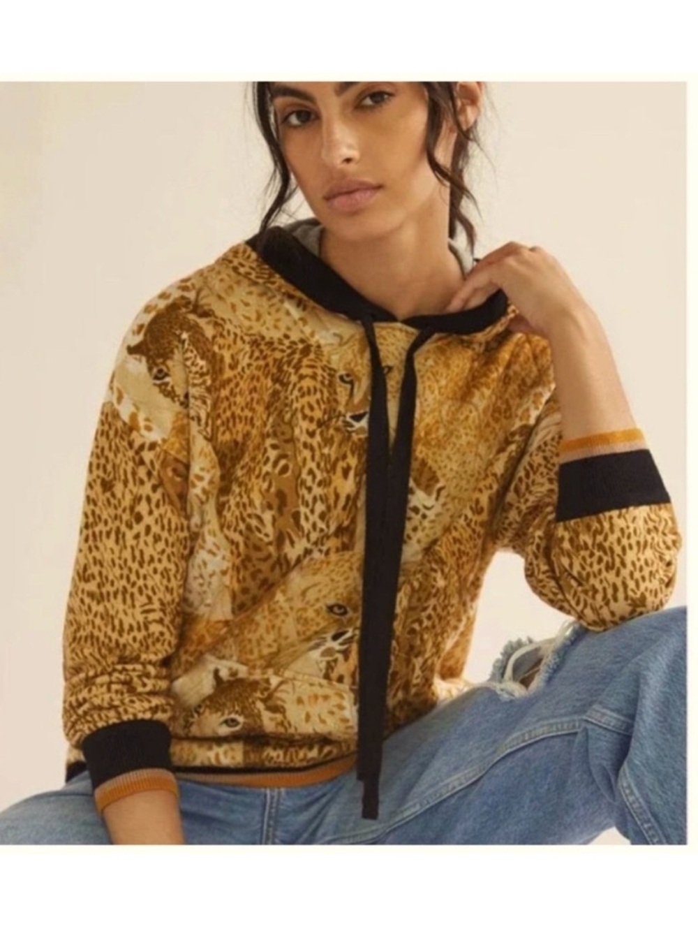 Anthropologie Conditions Apply Cheetah Quilted Hoodie Small Safari